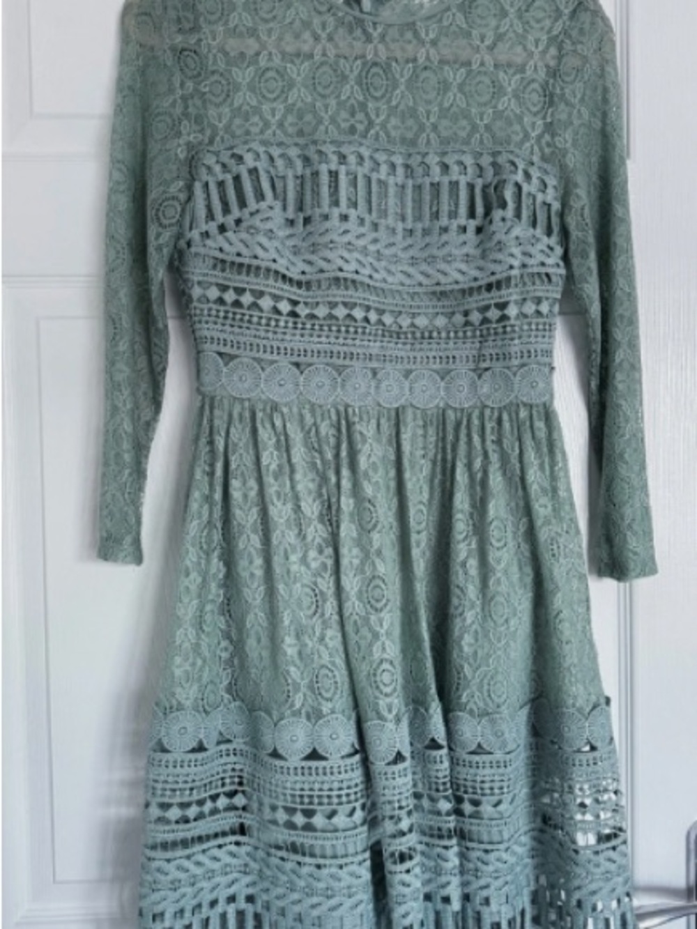 ASOS Sage Green Long Sleeve Lace A-Line Dress